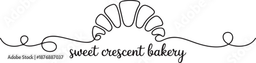 Single continuous line drawing of stylized sweet online croissant cake shop logo label. Emblem pastry store concept. Modern one line draw design. one line Icon drawing