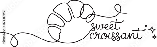 Single continuous line drawing of stylized sweet online croissant cake shop logo label. Emblem pastry store concept. Modern one line draw design. one line Icon drawing