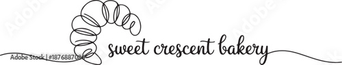 Single continuous line drawing of stylized sweet online croissant cake shop logo label. Emblem pastry store concept. Modern one line draw design. one line Icon drawing