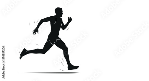 Dynamic vector graphic silhouette of a male athlete in full sprint, conveying speed, determination, and athletic performance