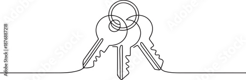 Single continuous line drawing three keys from apartment. House apartment rental for sale. The concept of privacy, security and protection. one line Icon drawing