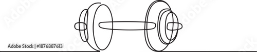 Single continuous line drawing dumbbells flat icon. Thin line signs for design logo, visit card. Outline symbol for web design or mobile app. Dumbbells outline pictogram. one line Icon drawing