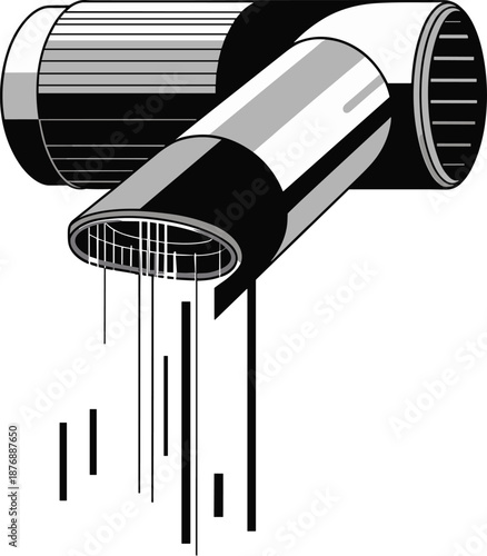 Modern hair dryer illustration, salon blow dryer icon, beauty styling equipment, black and white design, isolated vector graphic.