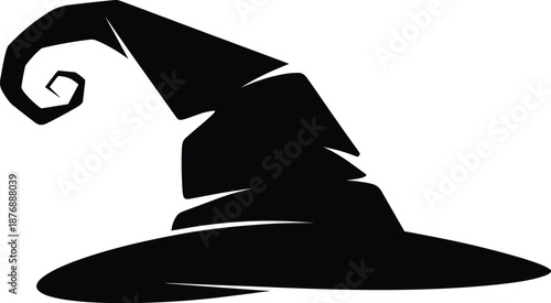 Witch hat silhouette icon, Halloween costume accessory, magic wizard headwear symbol, spooky party decoration, black vector illustration design