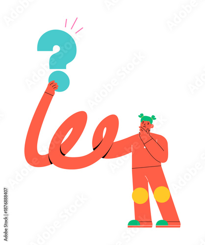 Woman holding question mark. Colorful vector illustration