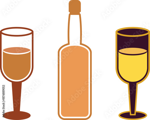Bottle & Glass of wine Icon Set Eps, Wine Sample Eps, Wine Bottle & Glass Icon Eps