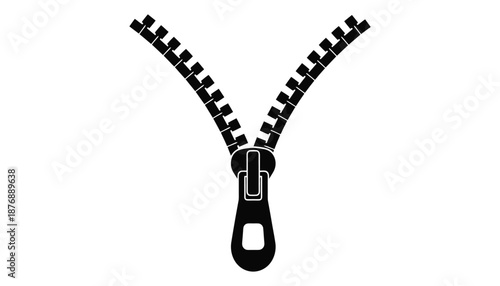 A black zipper with two open sides and a pull tab