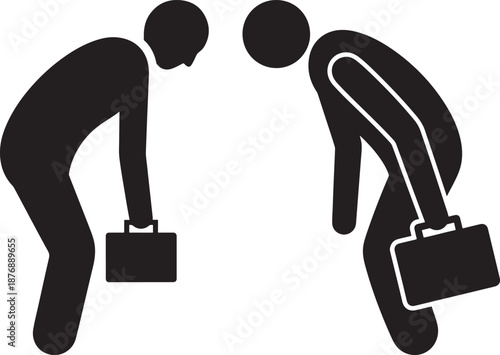 Silhouette of tired business people bowing