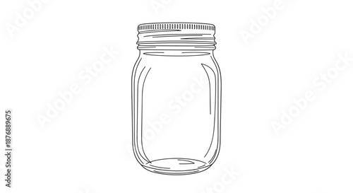 Minimalist black and white line art illustration of a classic glass mason jar with a metal screw-on lid for kitchen storage.