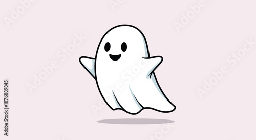 Adorable and friendly cartoon ghost character floating with a happy smile for Halloween celebrations and festive decor.