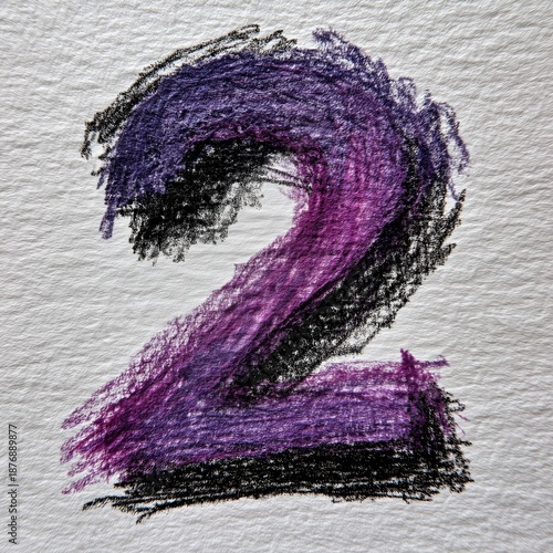 Crayon Number 2 Hand-Drawn Art on White Paper