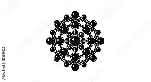 Intricate geometric pattern of black spheres, representing molecular structure or abstract design.