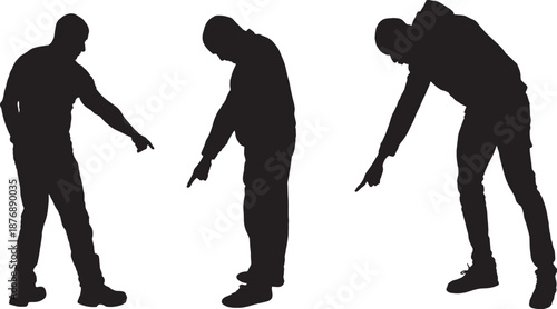 vector, silhouette of a group of man pointing down