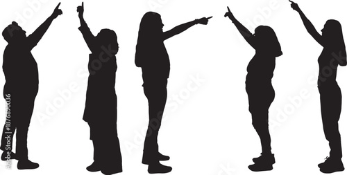 vector, silhouette of a group of woman pointing up