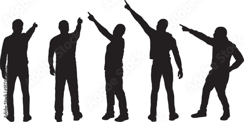 vector, silhouette of a  group of men pointing up