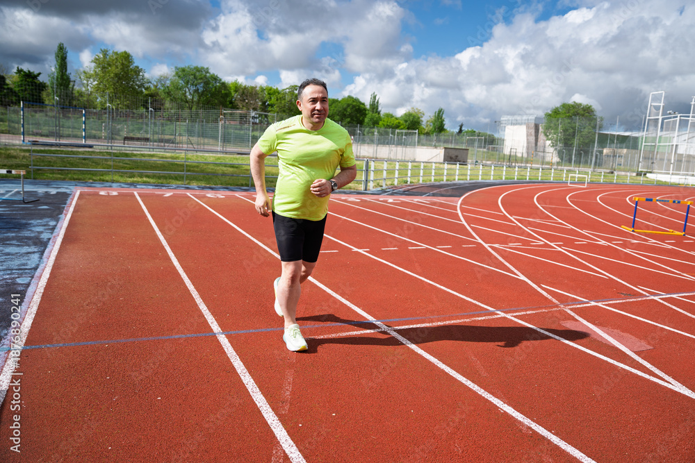 Fototapeta premium Man jogging on running track for fitness training