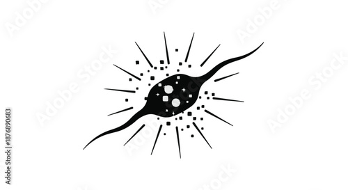 Abstract depiction of a neuron with radiating energy and particles