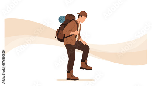 Hiking Journey Young Man With Backpack Adventure Ready Exploring The Wilderness