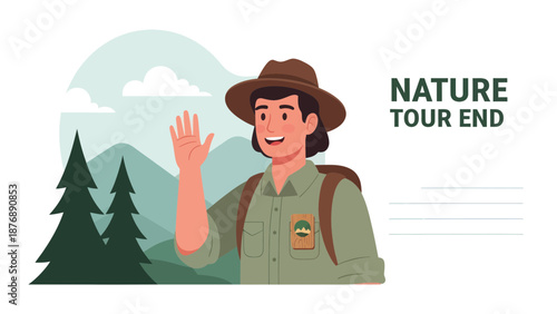 Happy Tourist Waving Goodbye After A Fulfilling Nature Tour Adventure