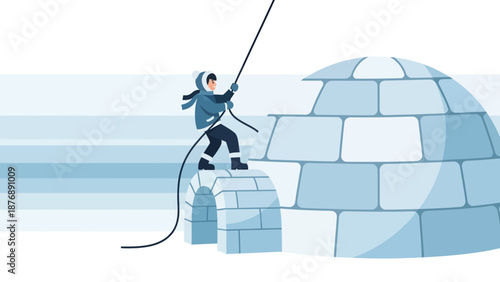 Igloo Builder Ascending Ice Home With Rope In Arctic Conditions Adventure