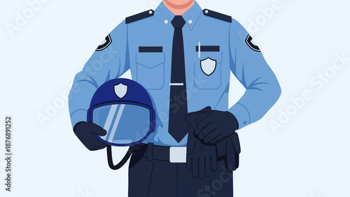 Illustration Of Police Officer With Helmet And Gloves Prepared For Duty
