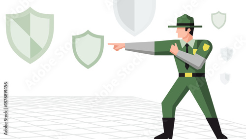 Illustrative Ranger Directing Attention Towards Security Shields In A Digital Landscape