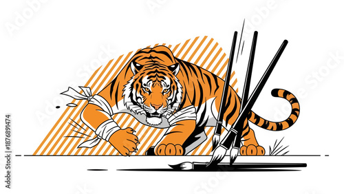 Illustrative Tiger With Bandages Depicts Strength In Overcoming Challenges During Artistic Pursuits