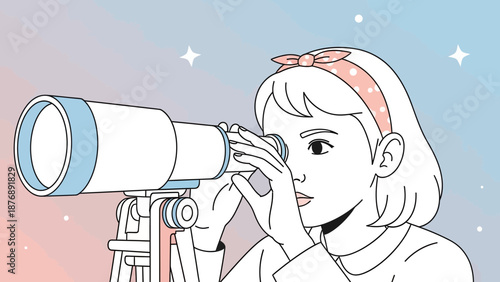 Looking to the Future: Young Woman Gazing Through Telescope with Determination