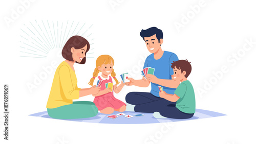 Joyful Family Engaged in Board Game Togetherness Having Fun Indoor Leisure Activity
