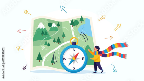 Journey And Adventure Map With Compass For Discovering Travel Destination
