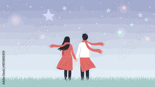 Loving Couple Gazing At A Starry Sky Together Romantic Evening Date