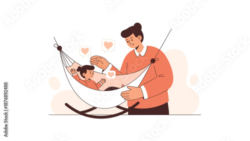 Loving Father Nurturing Daughter In Cradle Illustration For Childhood Moments