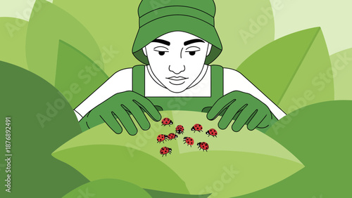 Ladybug Discovery Gardener Finds a Cluster of Ladybugs on Green Foliage
