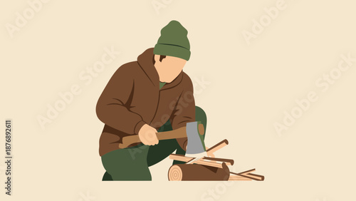 Lumberjack Chopping Wood For Firewood Preparation Outdoor Activity Graphic