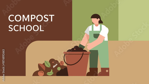 Learn Composting At School Person With Bucket Of Organic Waste Material
