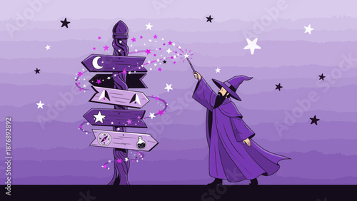 Magical Destinations Journey With The Wizard Casting A Spell In The Starry Night