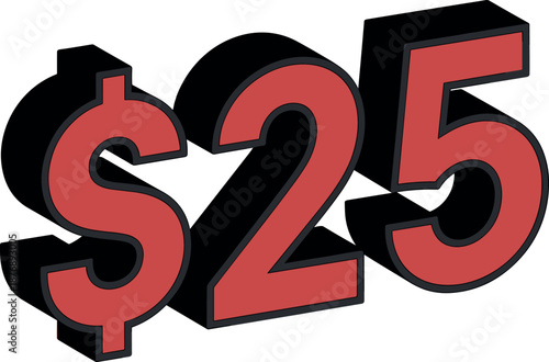 Dollar sign twenty five red 3d rendering financial symbol