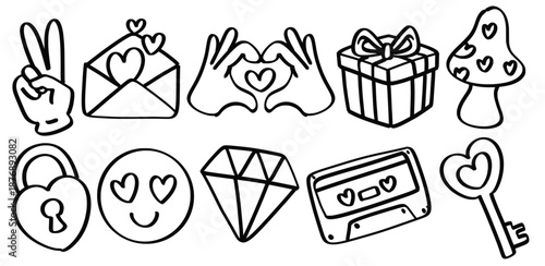 Set of hand drawn valentines day hippie love theme Isolated Vector