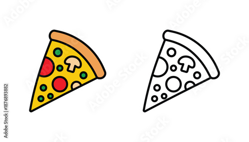 A colorful illustration of two pizza slices side by side