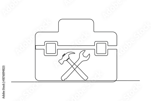 Construction tools one line art hammer wrench screwdriver continuous vector illustration