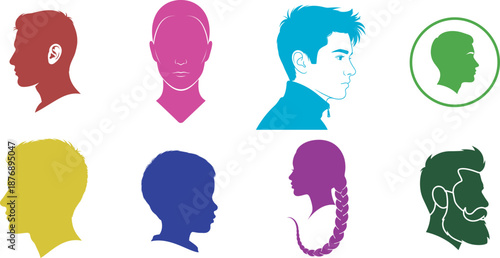 Avatar face silhouette isolated on transparent background colorful profile heads