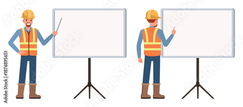 Engineering man character vector illustration design set.