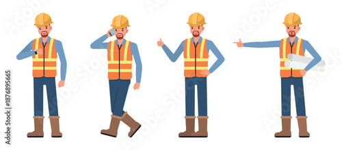Engineering man character vector illustration design set.