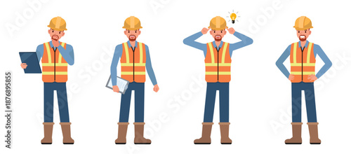 Engineering man character vector illustration design set.