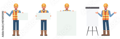 Engineering man character vector illustration design set.