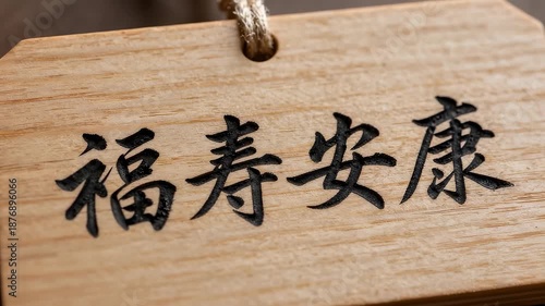 Traditional wooden plaque with Chinese blessing calligraphy