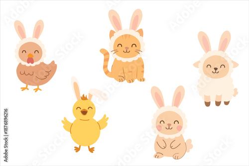 Adorable Easter Animals in Bunny Costumes for Spring Celebrations