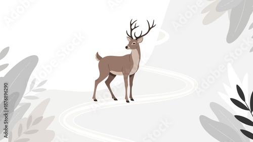 Majestic Stag Posing Elegantly In A Serene Neutral-Toned Forest Illustration