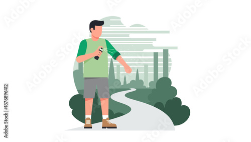 Man Applying Insect Repellent In Nature For Outdoor Protection And Comfort