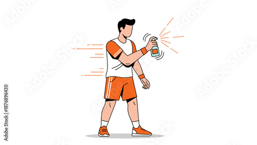 Man Applying Sunscreen Spray Before Outdoor Activity In Summer Day